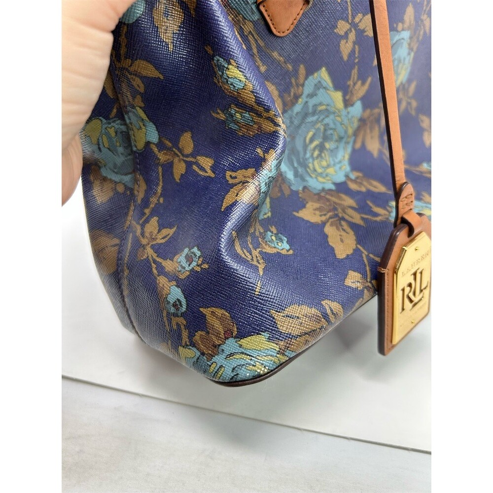 Lauren Ralph Lauren Satchel Top Shoulder Handle Bag Medium Navy Floral Zip - Picture 11 of 13